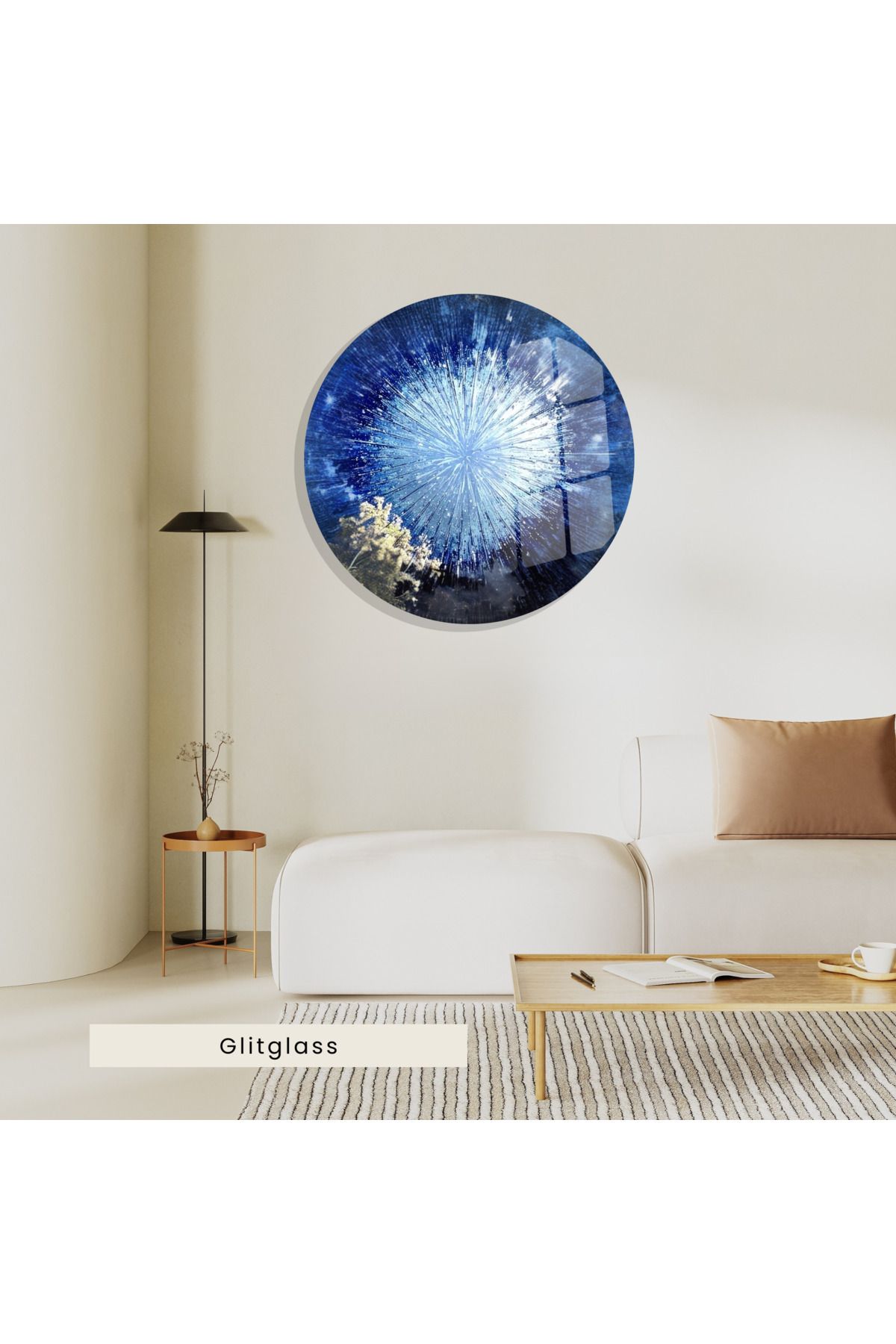 Glit Glass Modern Yuvarlak Cam Tablo | Enerjik Soyut Desen | 4 mm Temperli Cam
