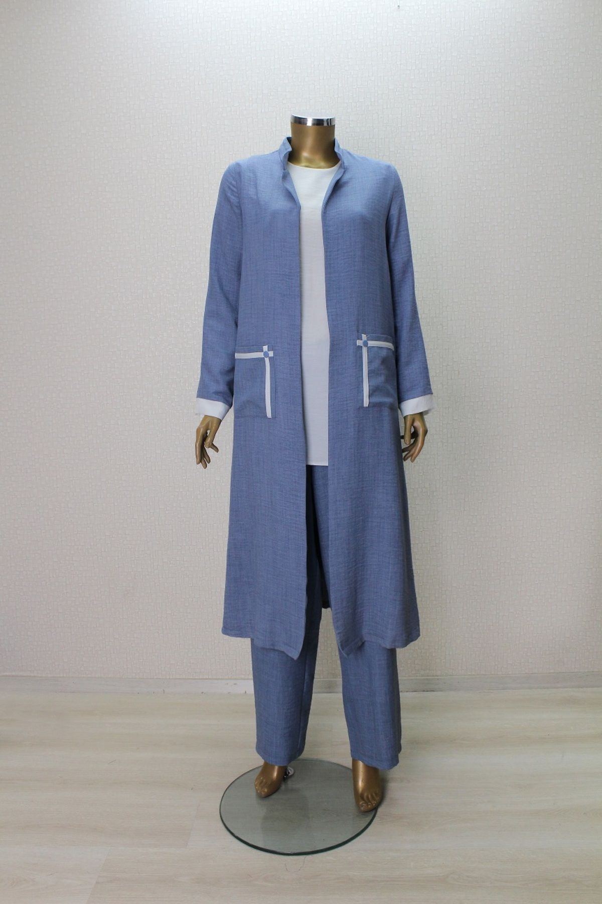 wennew 2131 ÖNDEN CEPLİ İÇ BLUZU UZUN KOLLU PANTLONUN BELİ YARIM LASTİKLİ ÜÇLÜ TAKIM QYS TAKIM 2131 #24-02