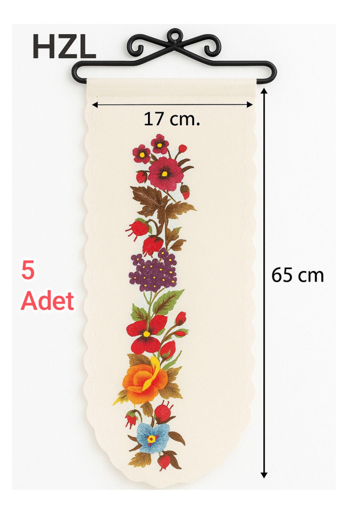 HZL HOME 5 Adet Renkli Geleneksel Motif Çiçek Desenli Duvar Süsü