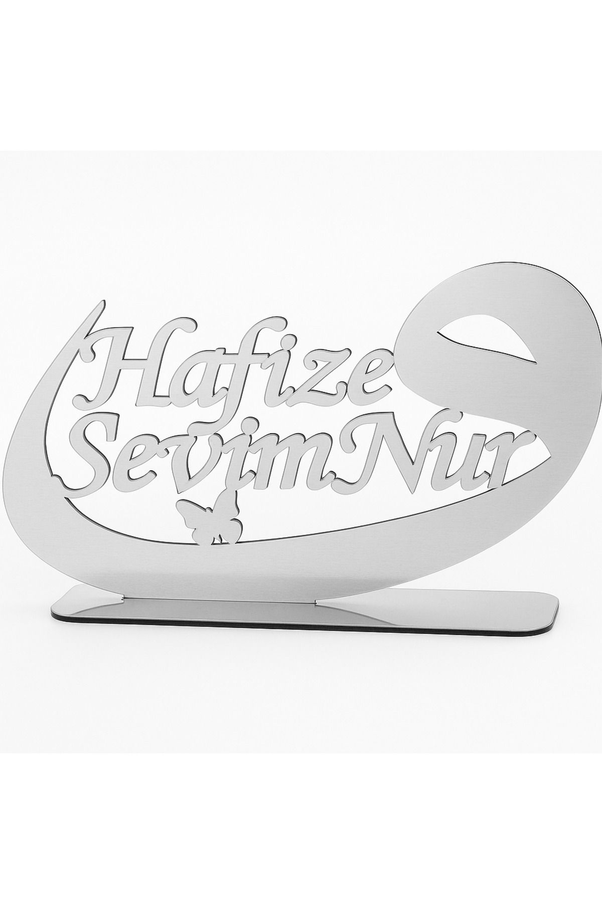 Evsay Pleksi Isimlik Masa Üstü Aynalı Gümüş Pleksi Isimlik Hafızlık Töreni İçin İsimlik 20*40