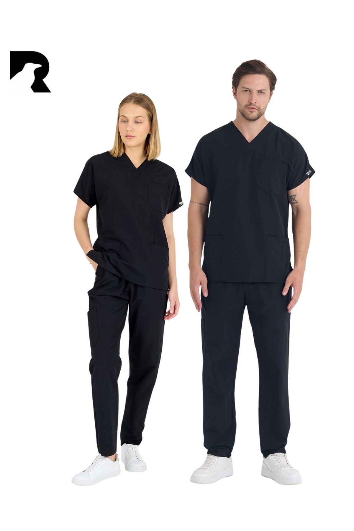 KARGA ÜNİFORMA Siyah Takım Terry Cotton Unisex Yarasa Kol Hemşire Ve Doktor Forması Takımı Scrubs Hastane Üniforma