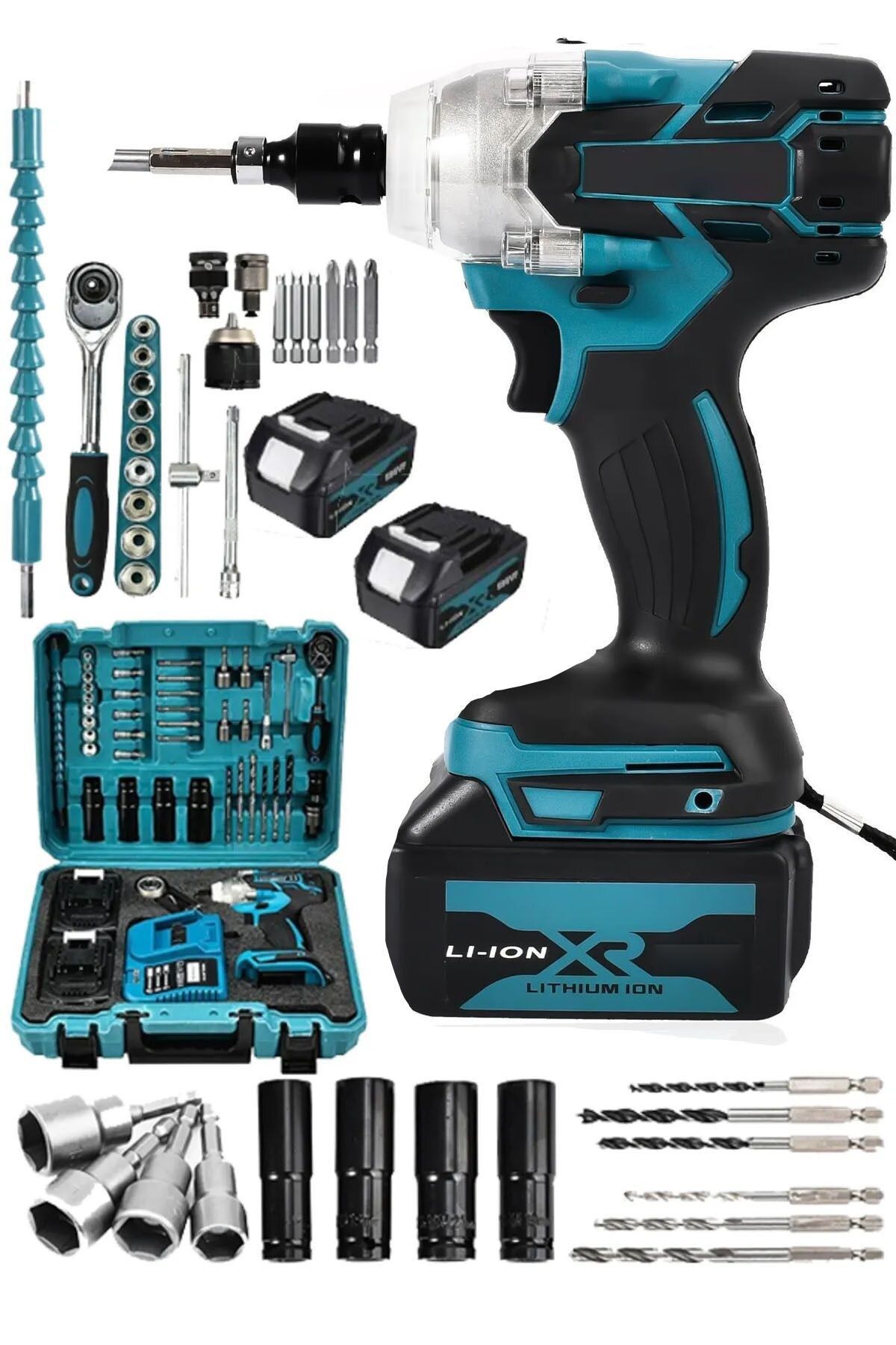 MoonTech Pro Japan Kömürsüz Motor 250 VF 20 Ah Sanayi Tip Setli Bijon Somun Sökme Sıkma Makinesi 15 Pilli