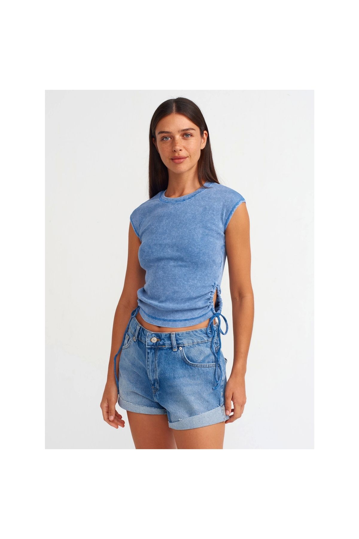 OllaCollection Basic Denim Şort-Koyu Mavi