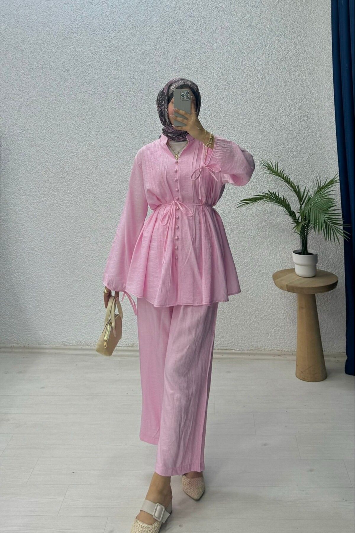 lurex moda Düğmeli Bağlama Detaylı Takım
