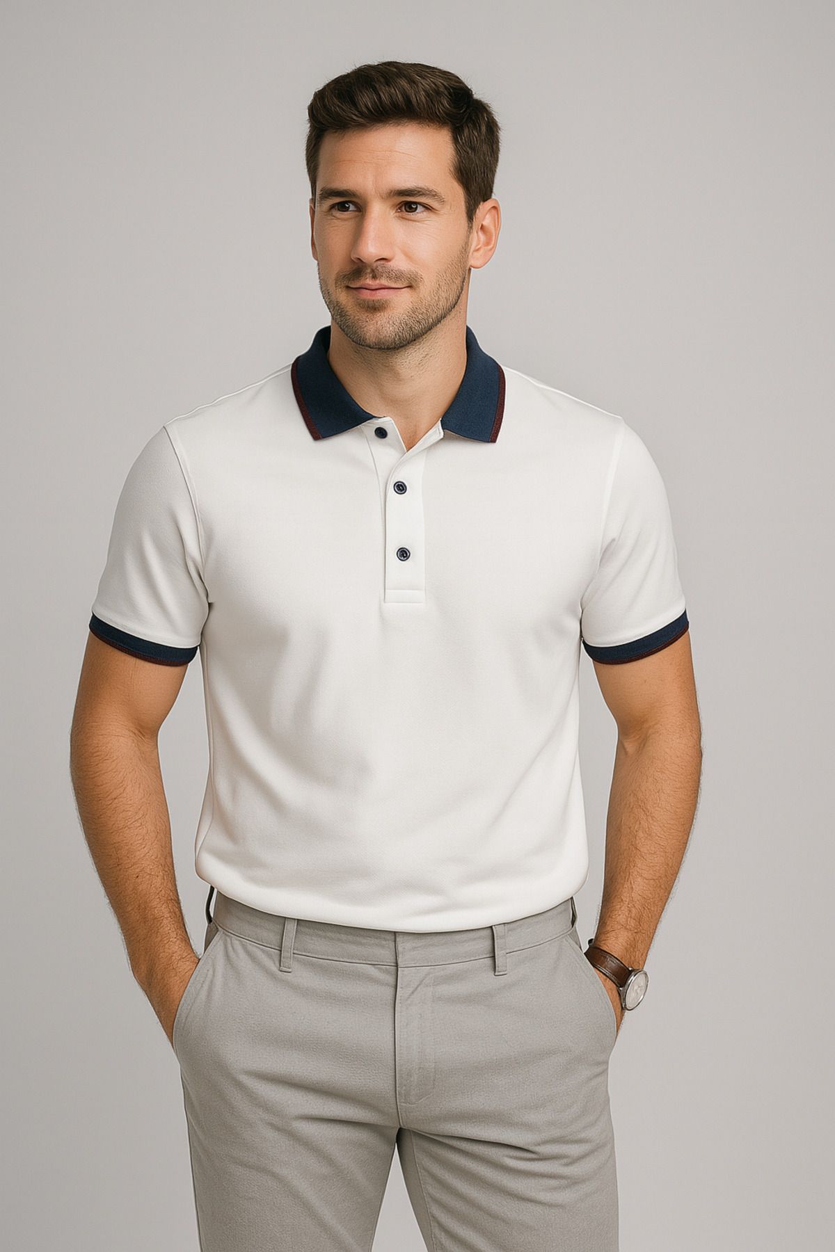 LACİVERTMEN Lacivertmen 2988-1 Yaka Ve Manşet Detaylı Pamuklu Polo Yaka Regular Fit T shirt