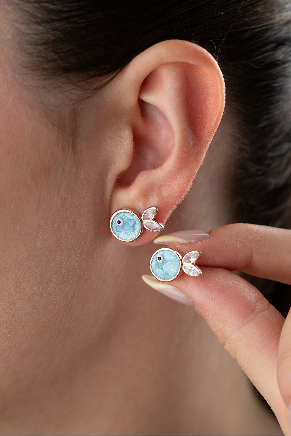 Silvano Jewelry 925 Ayar Gümüş Mavi Mineli Balık Küpe