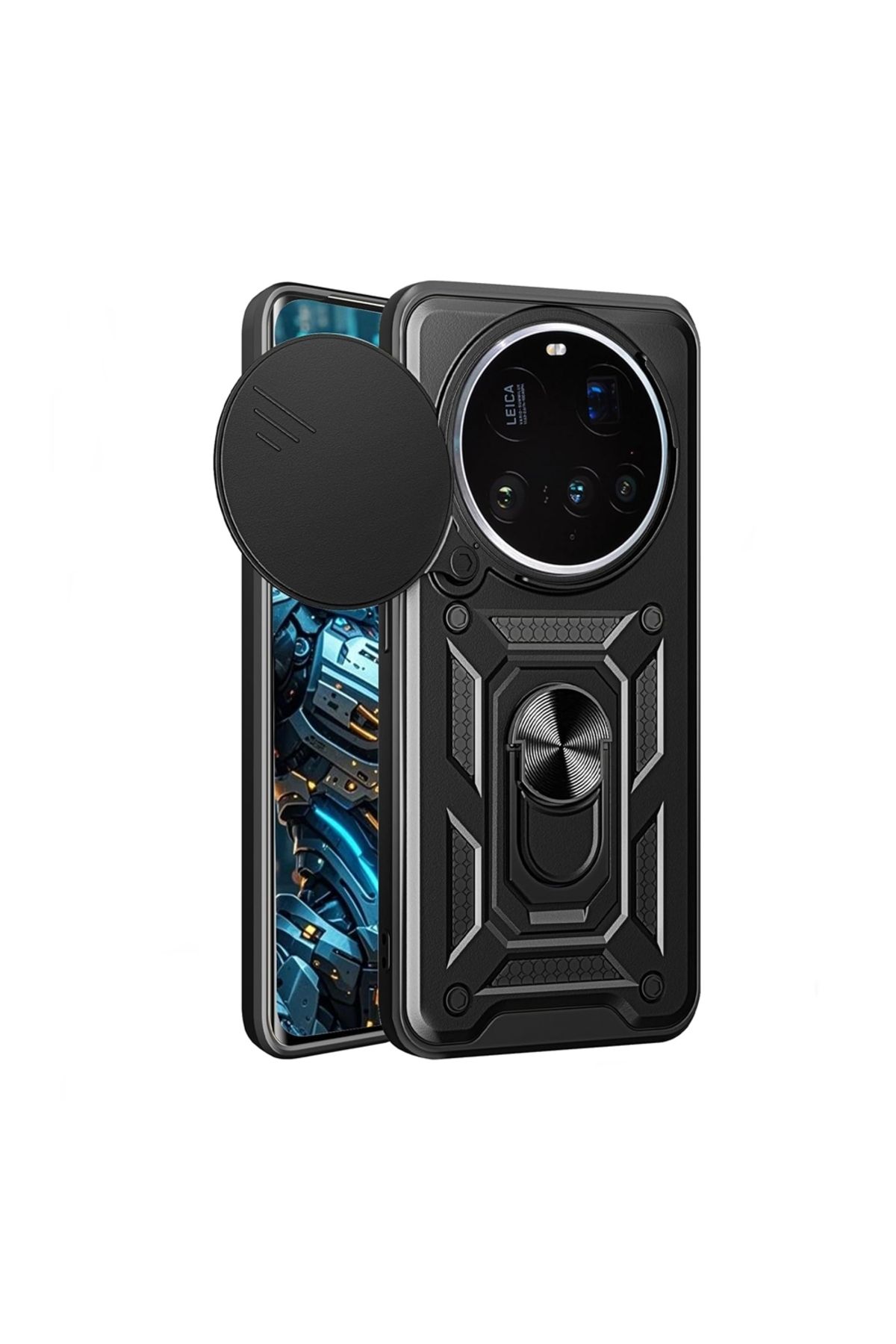 Gpack Xiaomi 15 Ultra uyumlu Kılıf Pars Sürgülü Kamera Korumalı Yüzüklü Sert Silikon Siyah