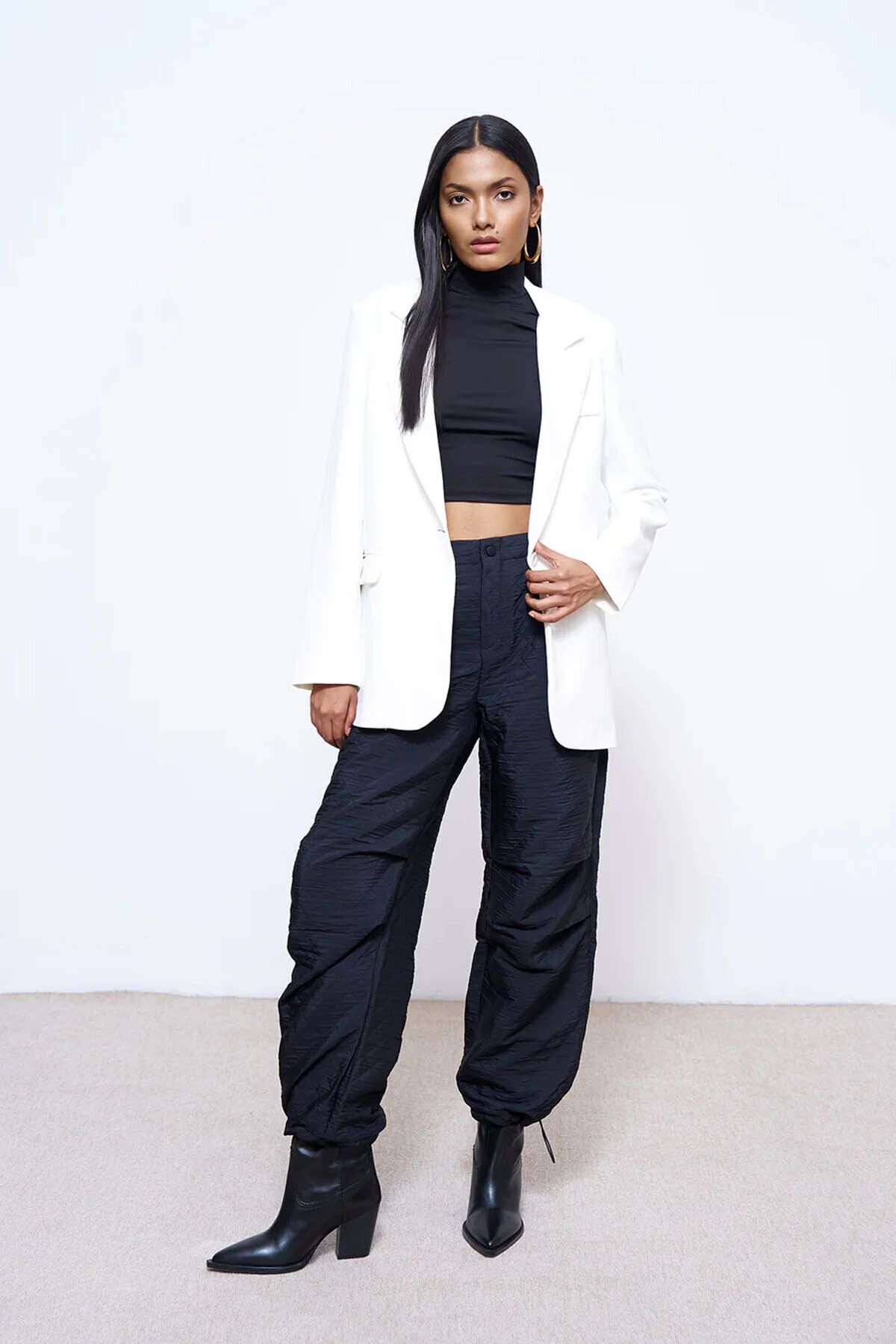 Quzu Oversize Ekru Kadın Blazer Ceket 50873