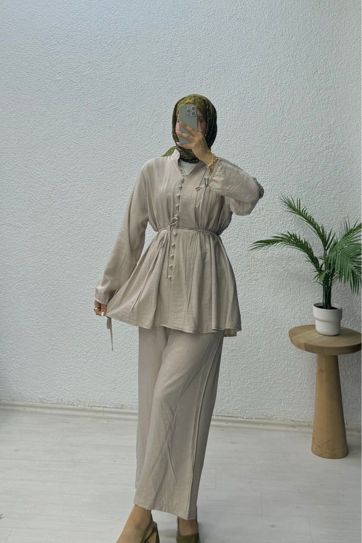 lurex moda Düğmeli Bağlama Detaylı Takım