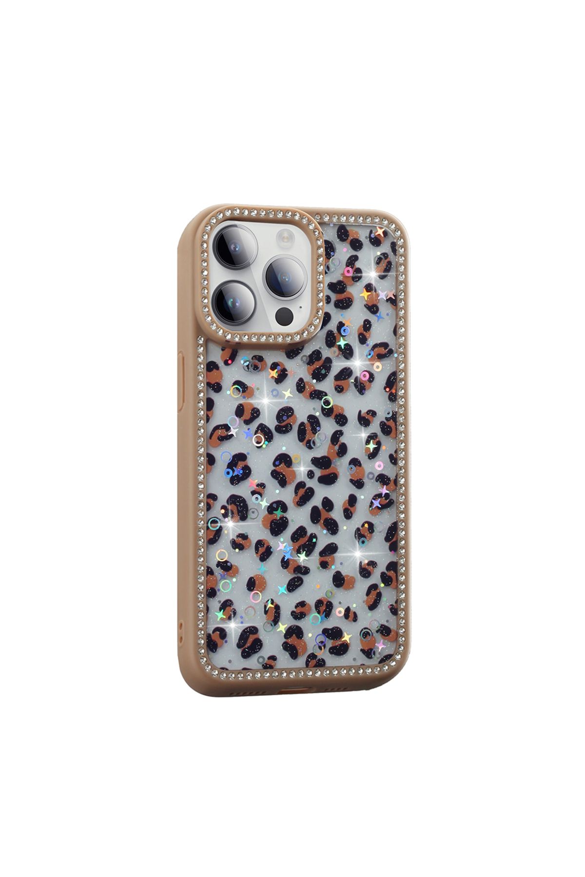Gpack iPhone 14 Pro Max uyumlu Kılıf Simli ve Taşlı Dizayn Azra Kapak Gold