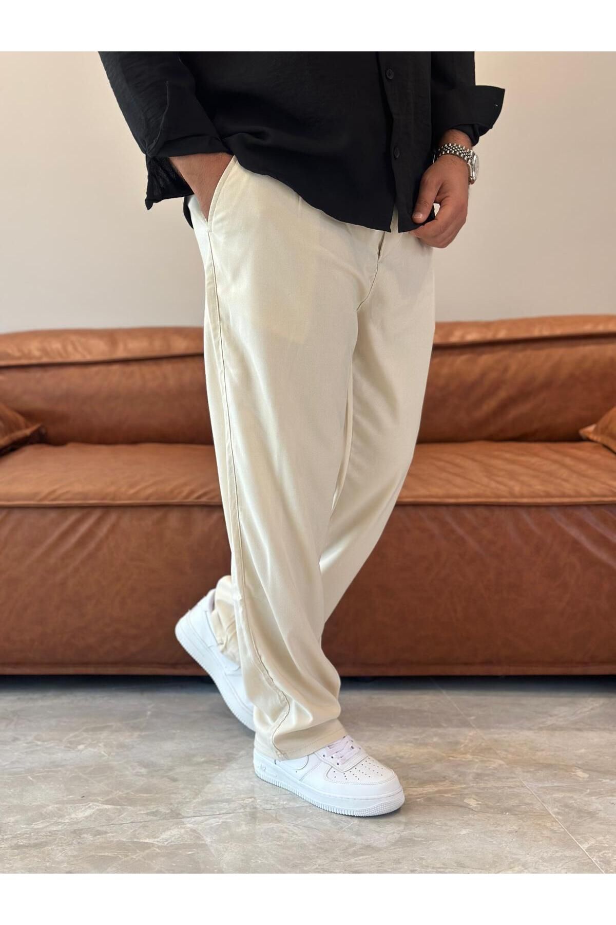 ECARTS Erkek Baggy Kalıp Kumaş Pantolon Bej Eca002