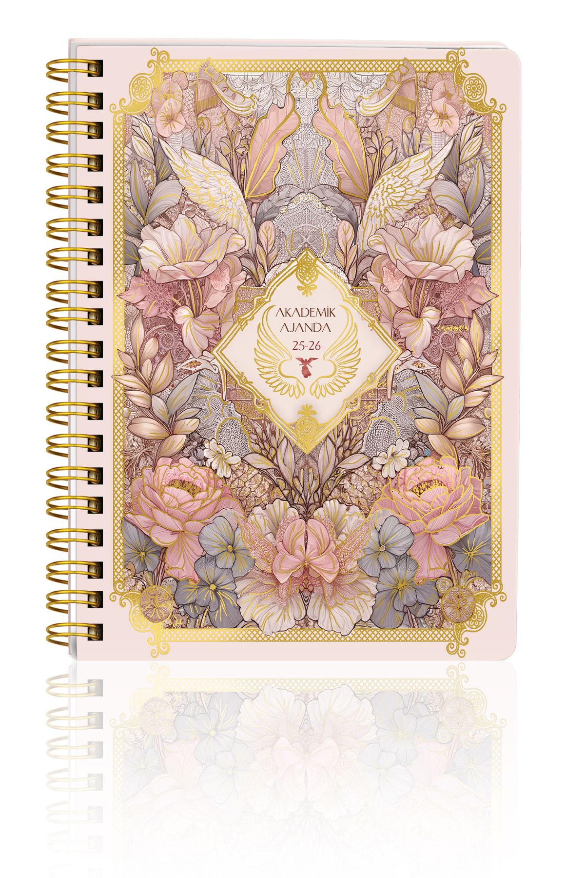 Victoria's Journals Golden Garden Altın Yaldızlı Vintage A5 Spiralli Akademik Ajanda 2025-2026 - Motivasyon Sayfalı