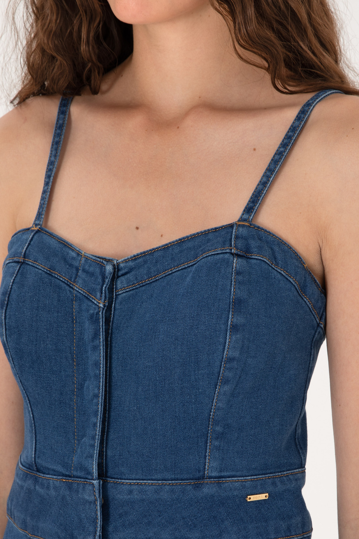 U.S. Polo Assn.  Kadın Mavi Midi Boy Yırtmaçlı Jean Elbise 50305565-DN0022 - Görsel 6