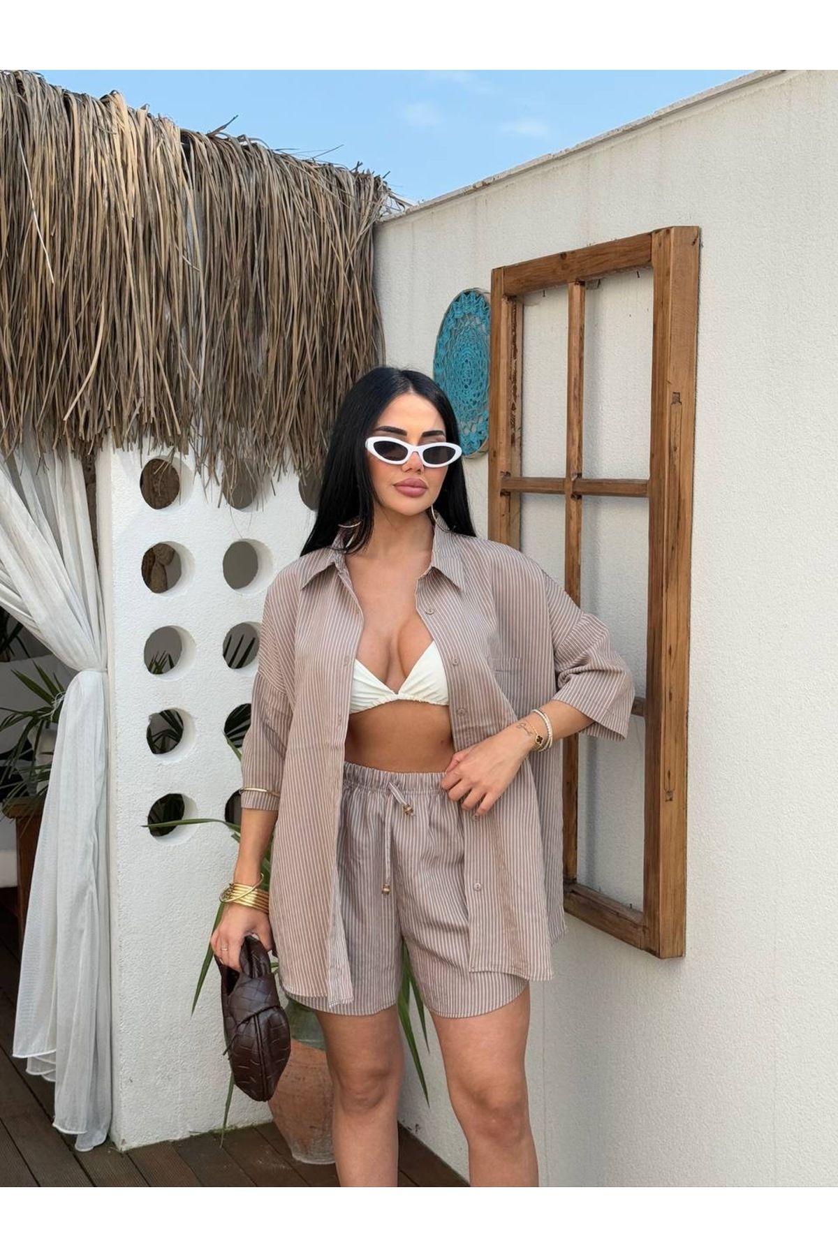 noir boutique Kadın Gömlek Şort Takım