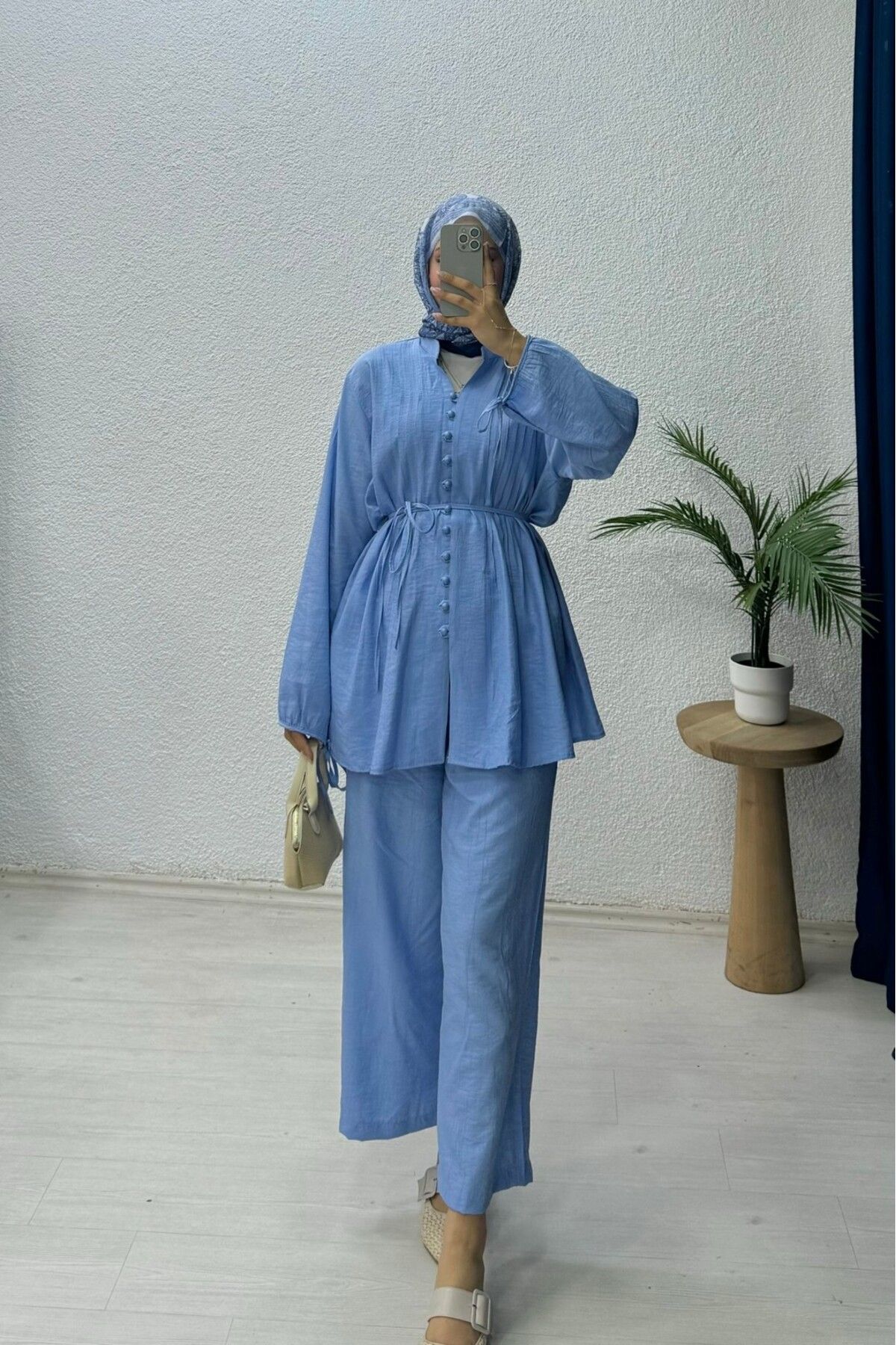 lurex moda Düğmeli Bağlama Detaylı Takım