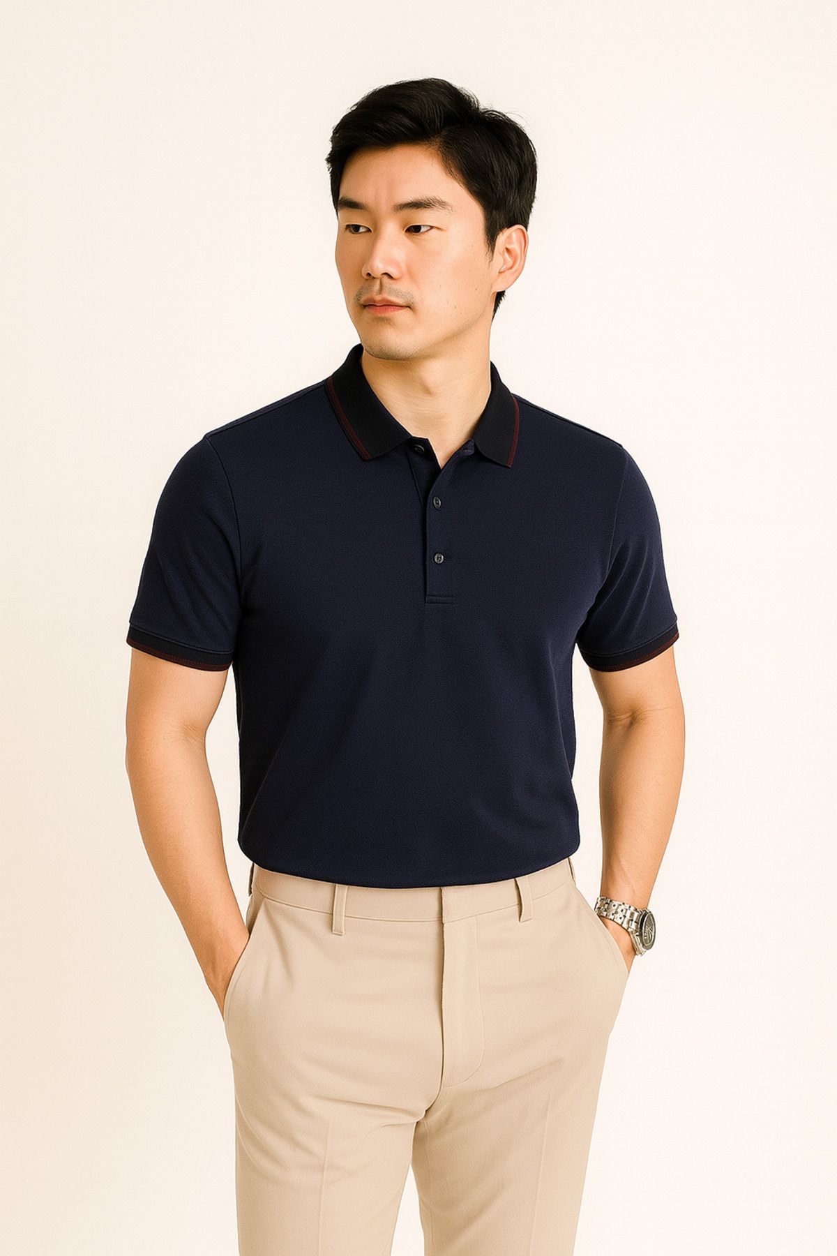 LACİVERTMEN Lacivertmen 2988-1 Yaka Ve Manşet Detaylı Pamuklu Polo Yaka Regular Fit T shirt