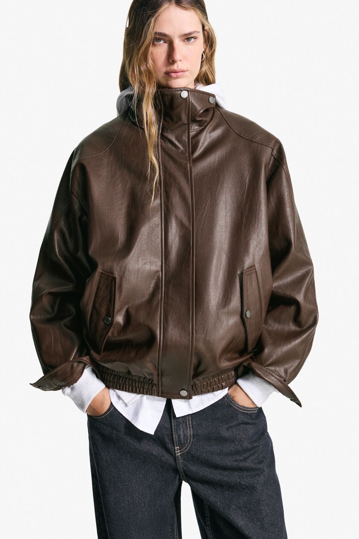 Bershka Oversize suni deri ceket