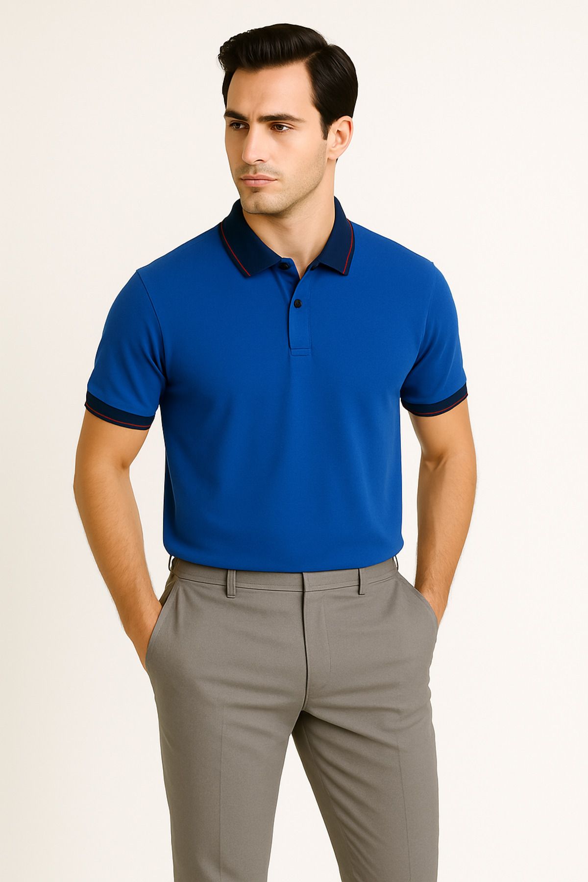 LACİVERTMEN Lacivertmen 2988-1 Yaka Ve Manşet Detaylı Pamuklu Polo Yaka Regular Fit T shirt