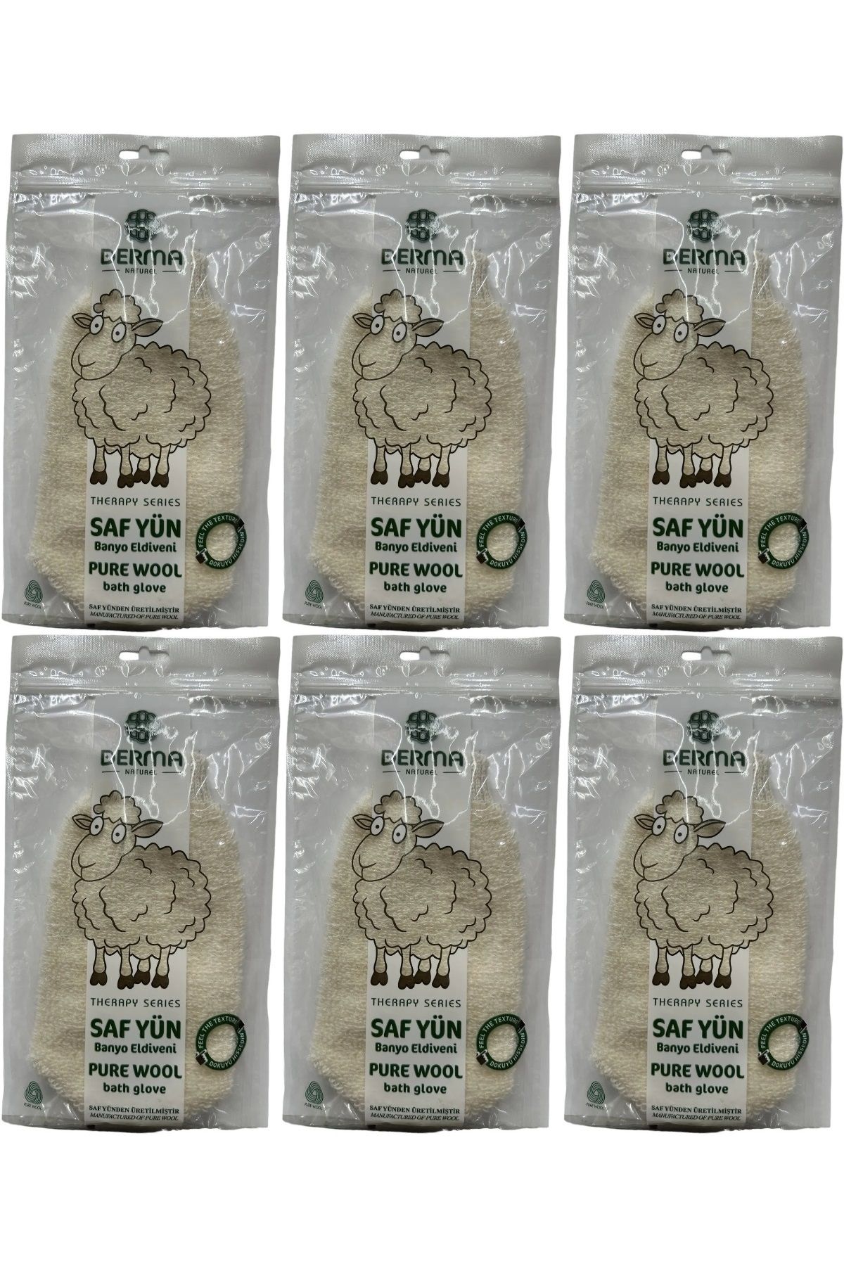 Derma Naturel Therapy Saf Yün Banyo Eldiveni T-485 (6 Lı Set)