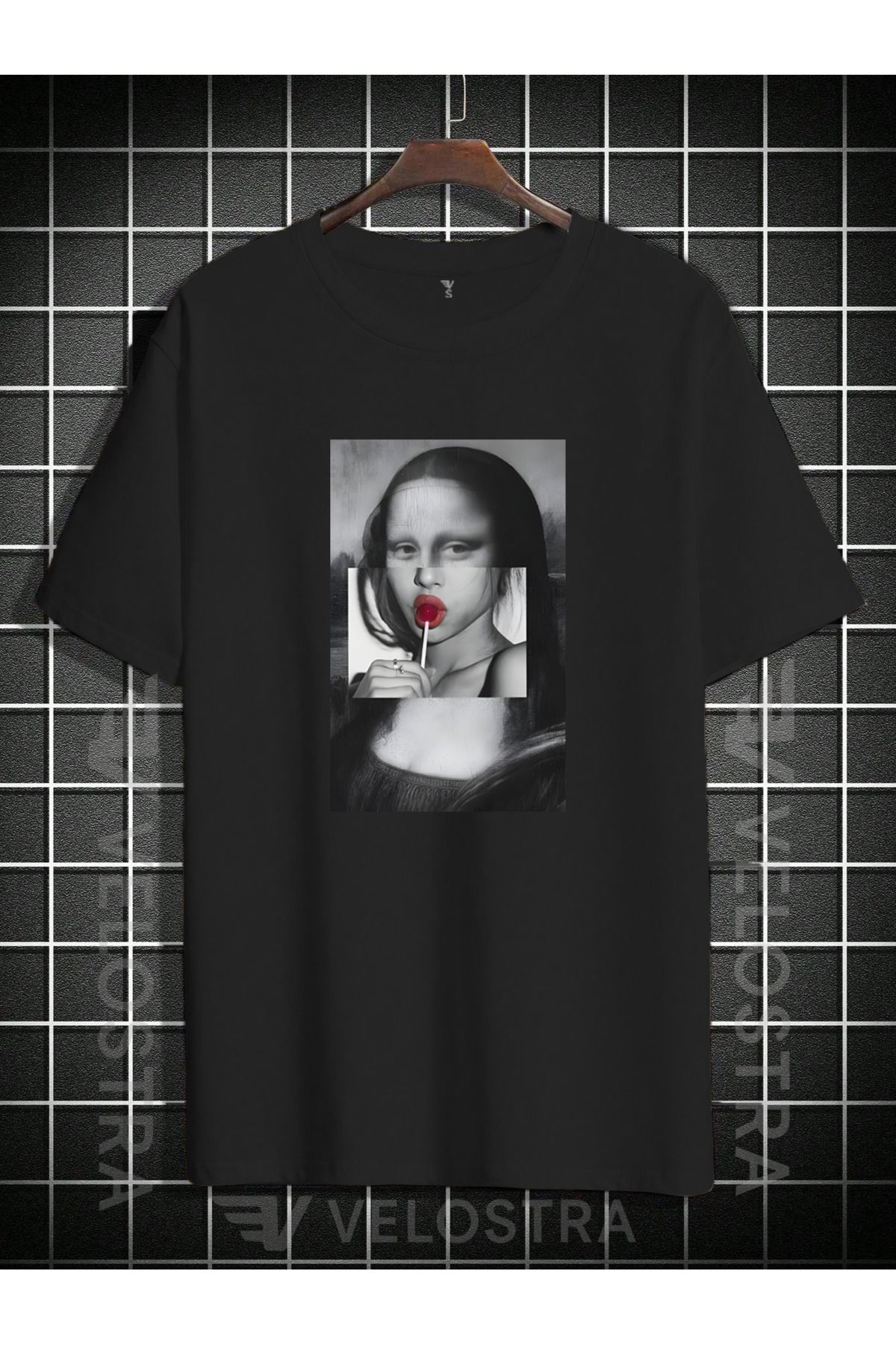 Velostra Unisex Lolipop Mona Lisa Baskılı Oversize T-shirt