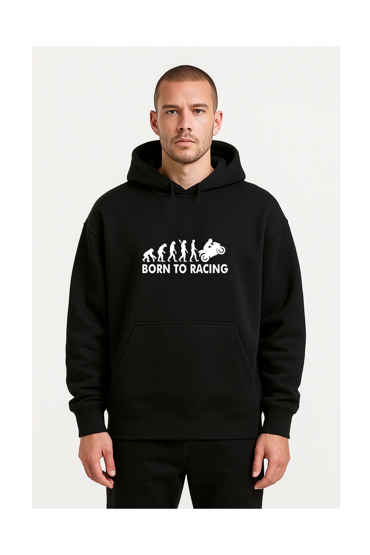 Advantage Kod Advantage Born To Racıng Oversize Siyah 3 iplik Kapüşonlu Sweatshirt Hoodie