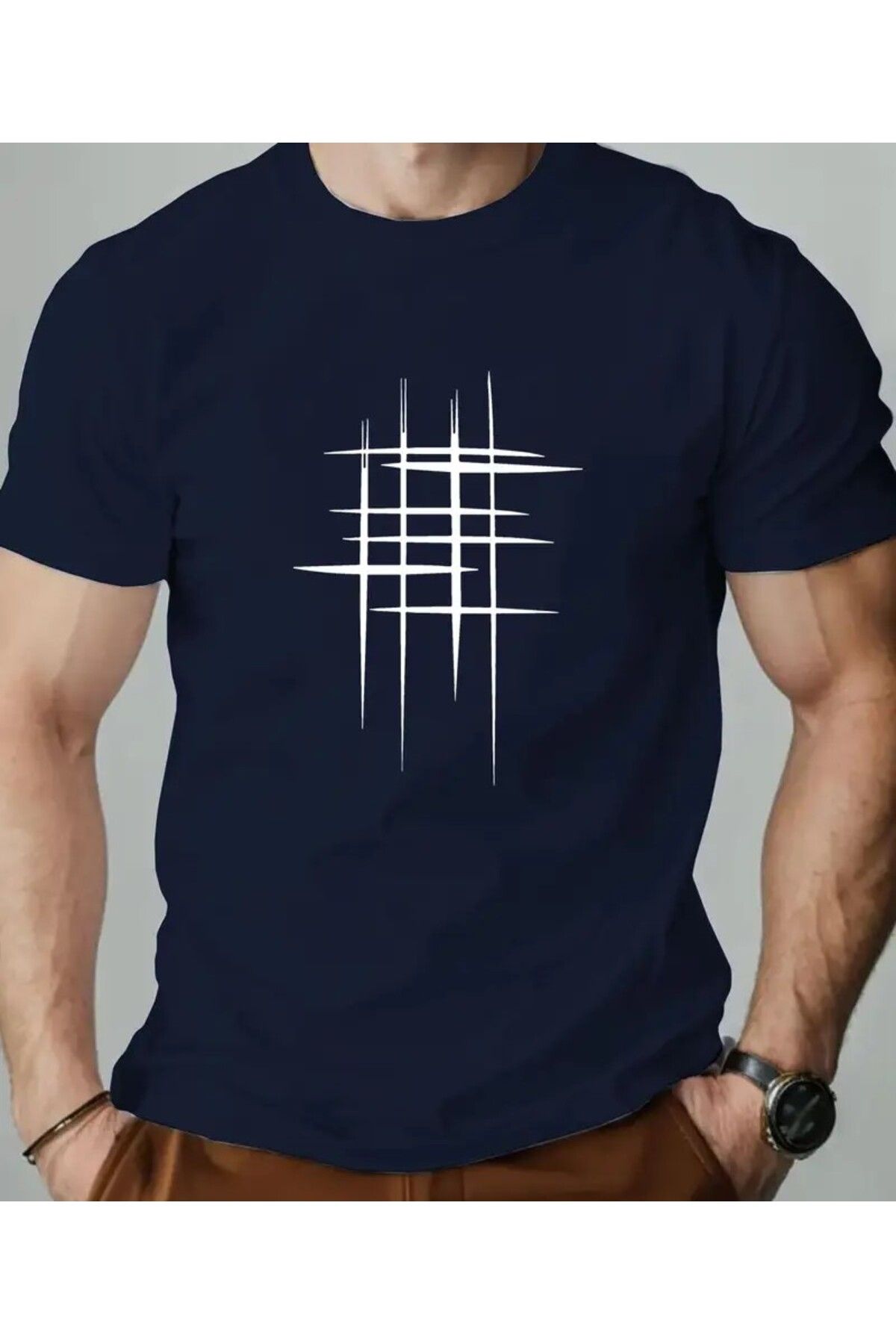 benimcombinim Unısex Erkek/Kadın Kare Baskılı Oversize Pamuklu Bisiklet Yaka T-Shirt tişört