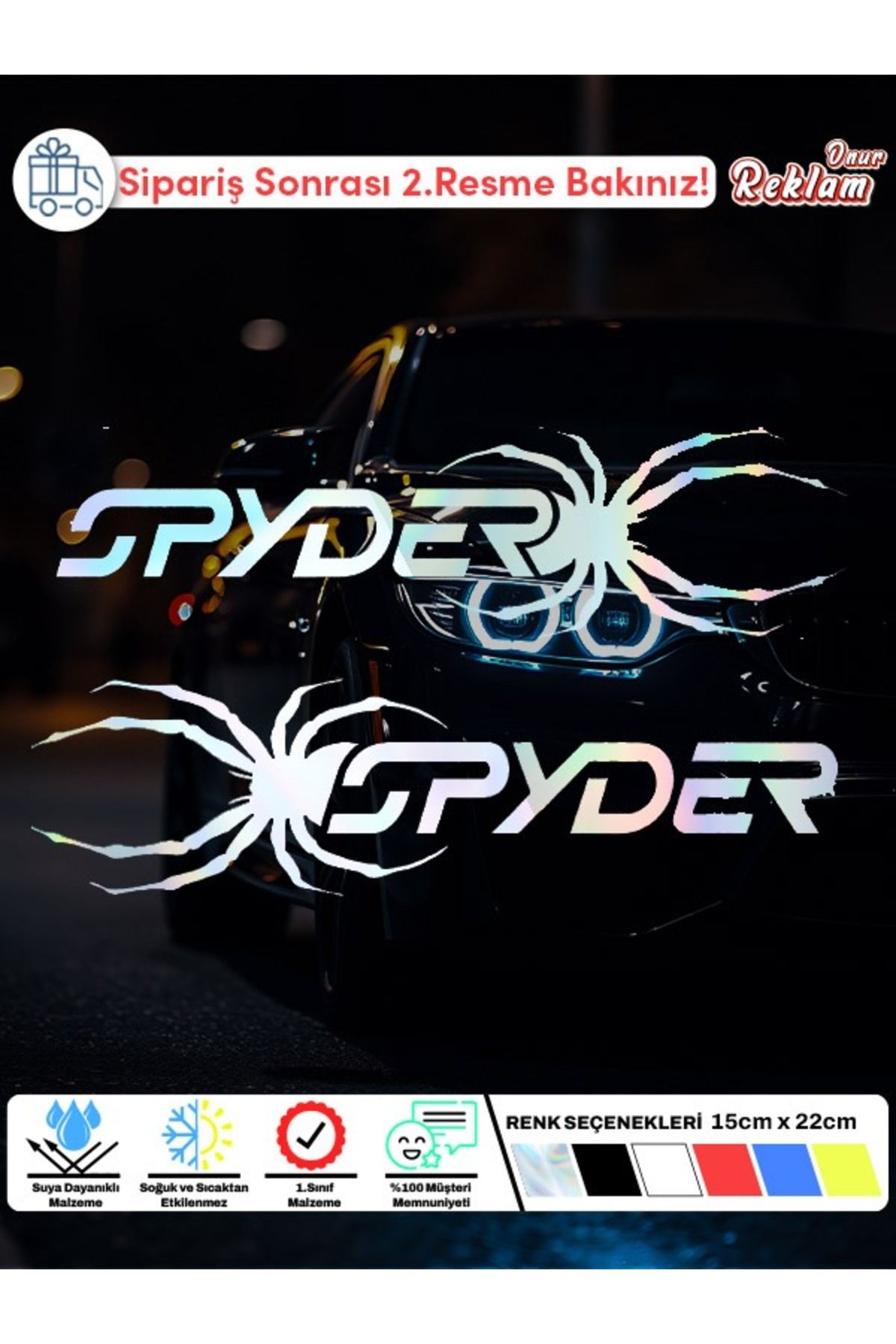 Onur Reklam SPYDER Araba Cam Sticker Seti – Mor Örümcek Temalı 2’li – 15x22 cm