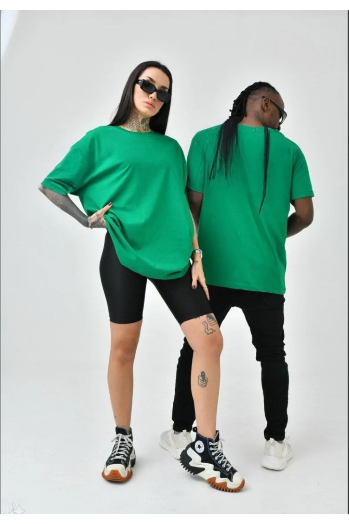 Neutralize Unisex Basic Bisiklet Yaka Oversize T-Shirt - Yeşil