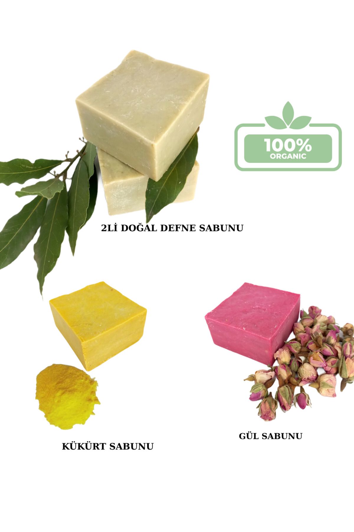 Sineda DOĞAL SABUN 2Lİ DEFNE SABUNU+GÜL SABUNU+KÜKÜRT SABUNU