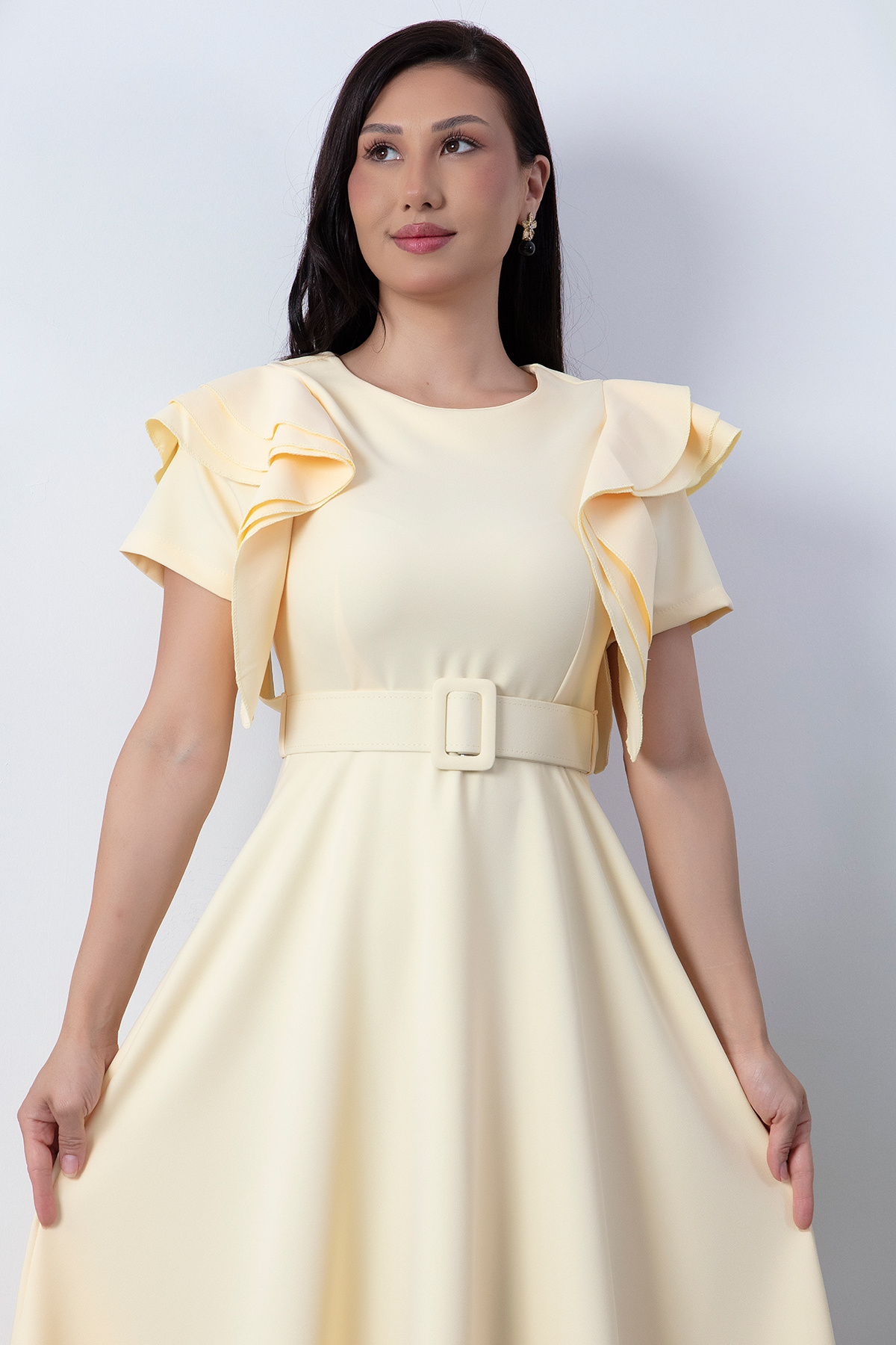 PULLIMM-Atlas Dress with Flared Sleeves and Belt Dks1213 6