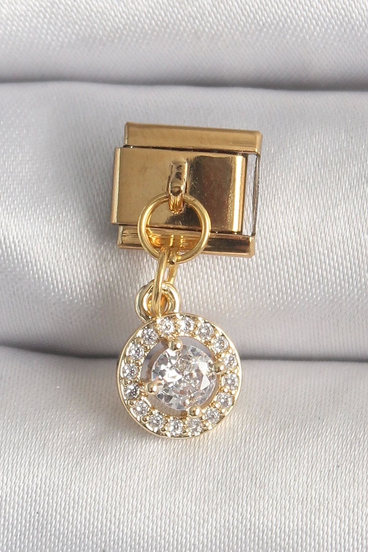 shopwave 316L Çelik Gold Renk Sallantı Daire Zirkon Taşlı Nomination Charm