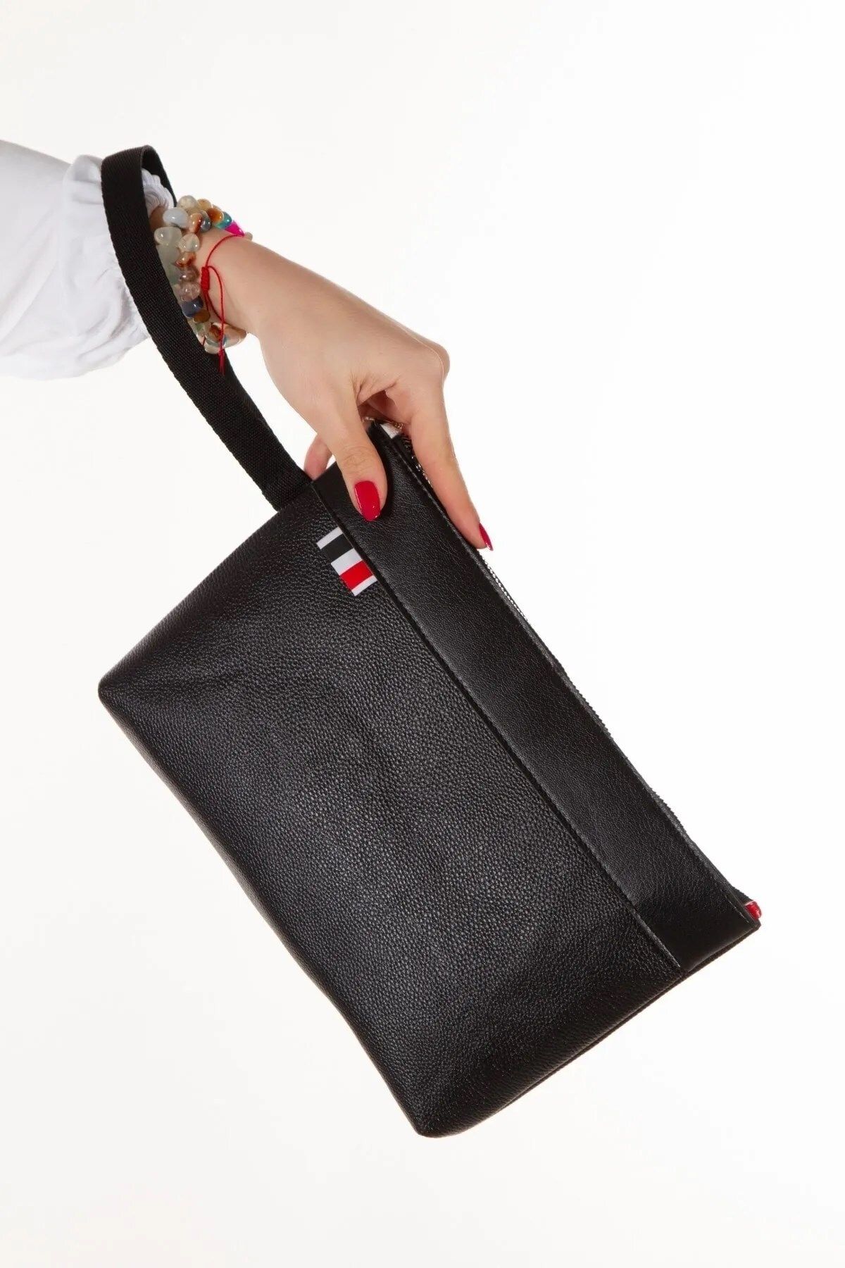 Newish Polo Deri El Askılı Dosya Evrak Günlük Portföy & Clutch Çanta - Siyah