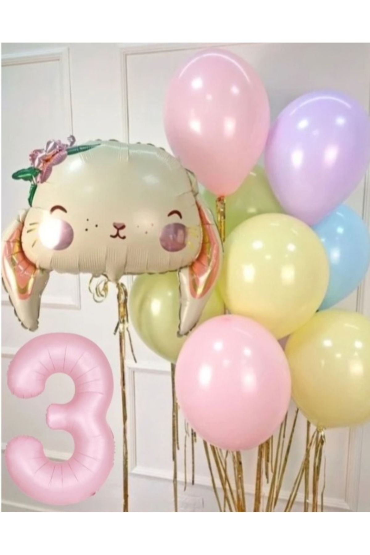 SİNDA Çiçekli Sevimli Tavşan Doğum Günü Konsepti - Makaron Balon Ve Folyo Bakon Seti