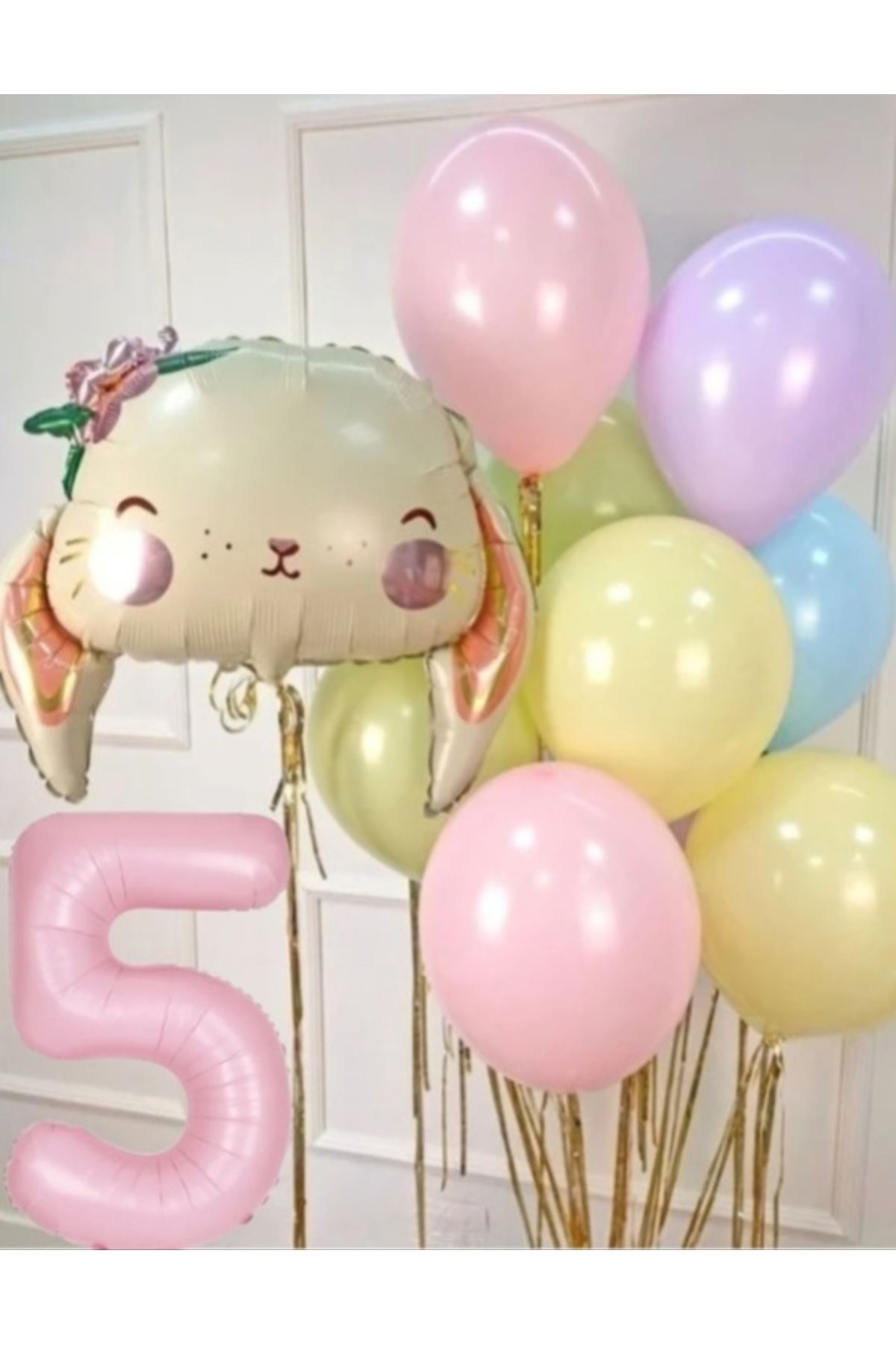 SİNDA Çiçekli Sevimli Tavşan Doğum Günü Konsepti - Makaron Balon Ve Folyo Bakon Seti