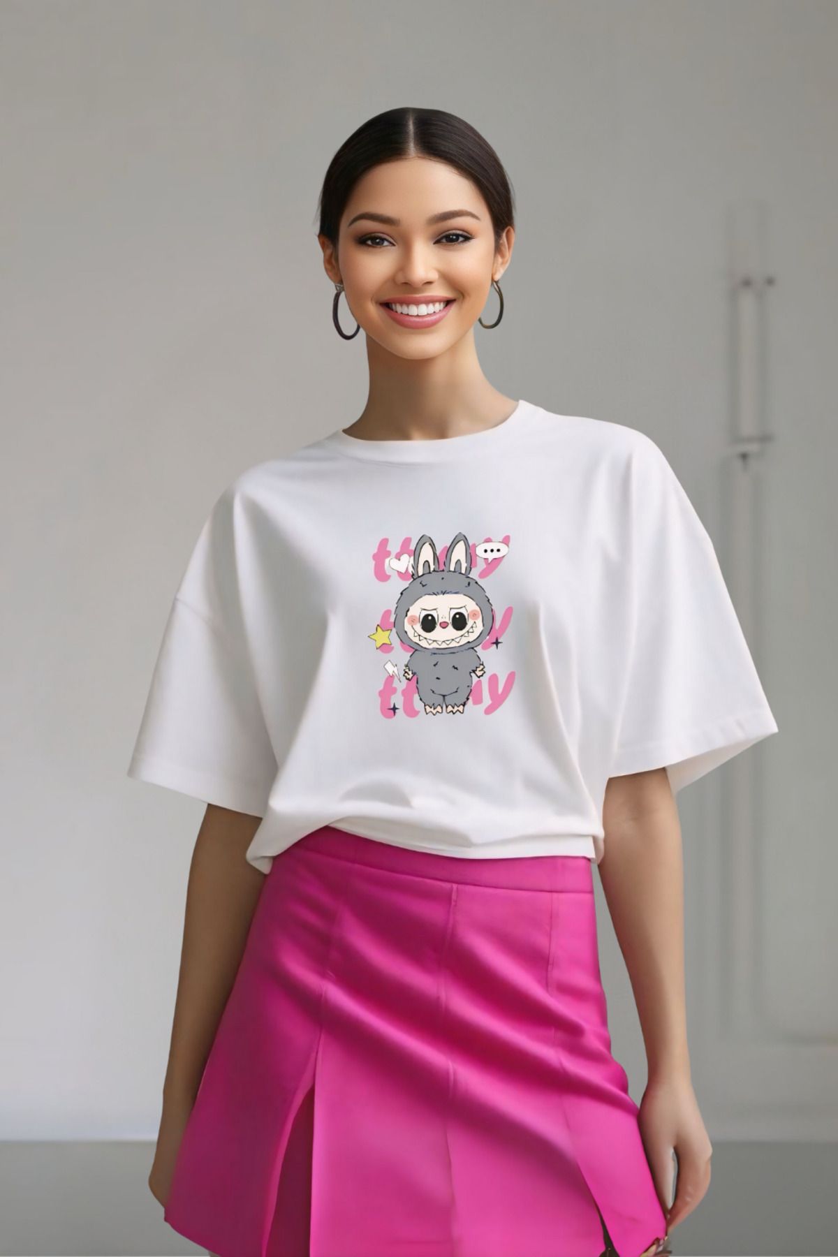 Butik Labubu Baskılı Oversize Tişört - %100 Pamuk Özel Tasarım