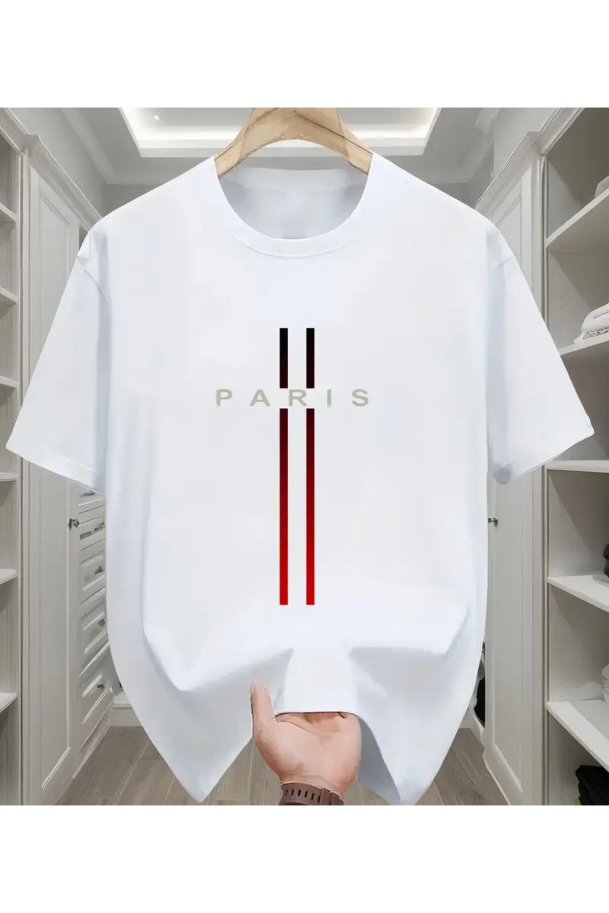 benimcombinim Unısex Erkek/Kadın Paris Baskılı Oversize Pamuklu Bisiklet Yaka T-Shirt tişört