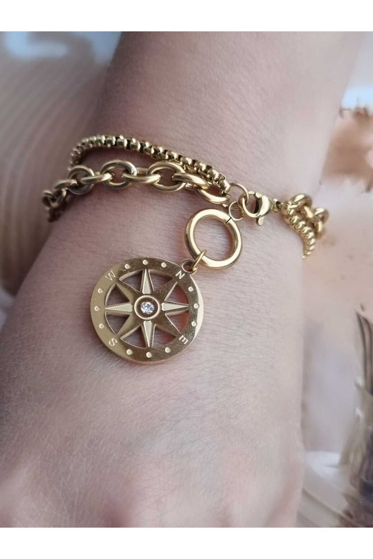 BRONZSTEEL Pusula model gold bileklik