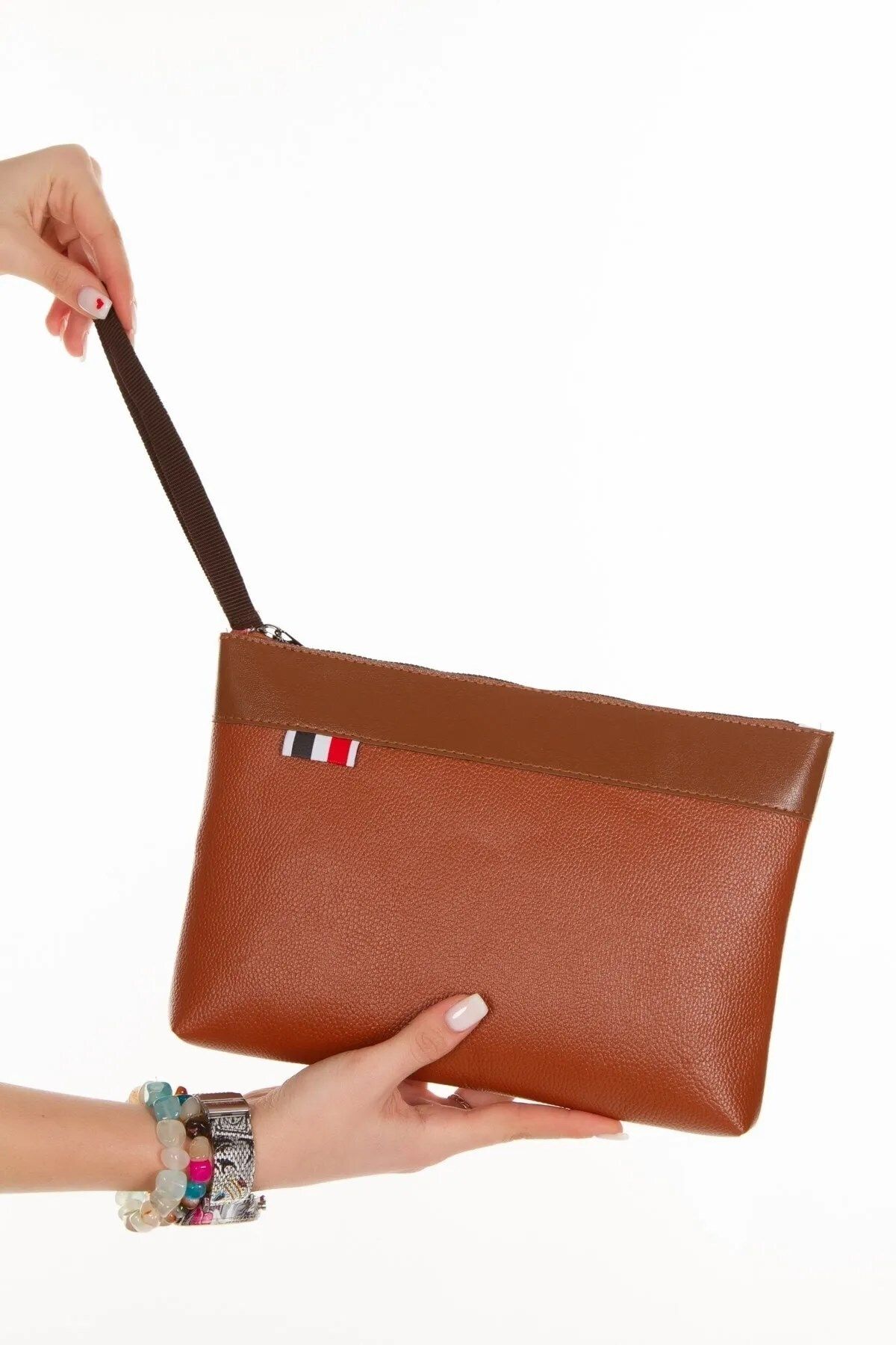 Newish Polo Deri El Askılı Dosya Evrak Günlük Portföy & Clutch Çanta - Taba