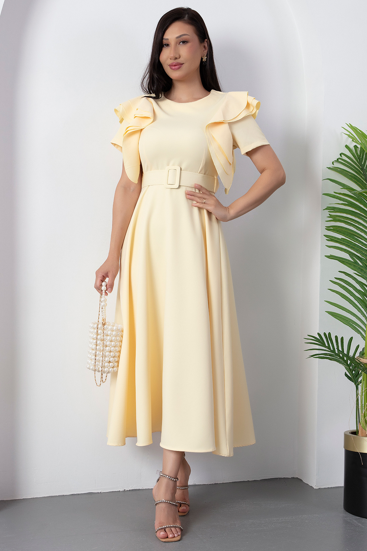 PULLIMM-Atlas Dress with Flared Sleeves and Belt Dks1213 4