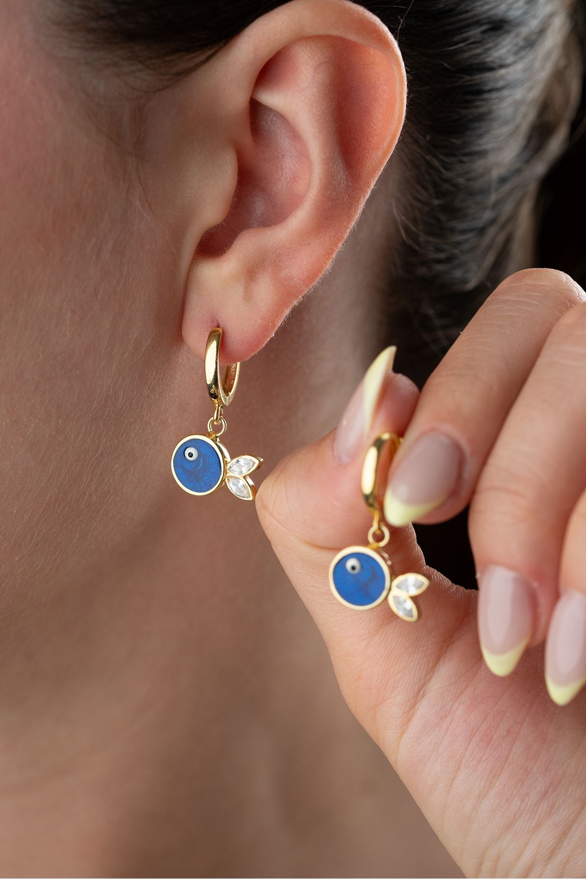 Silvano Jewelry 925 Ayar Gümüş Lacivert Mineli Balık Küpe