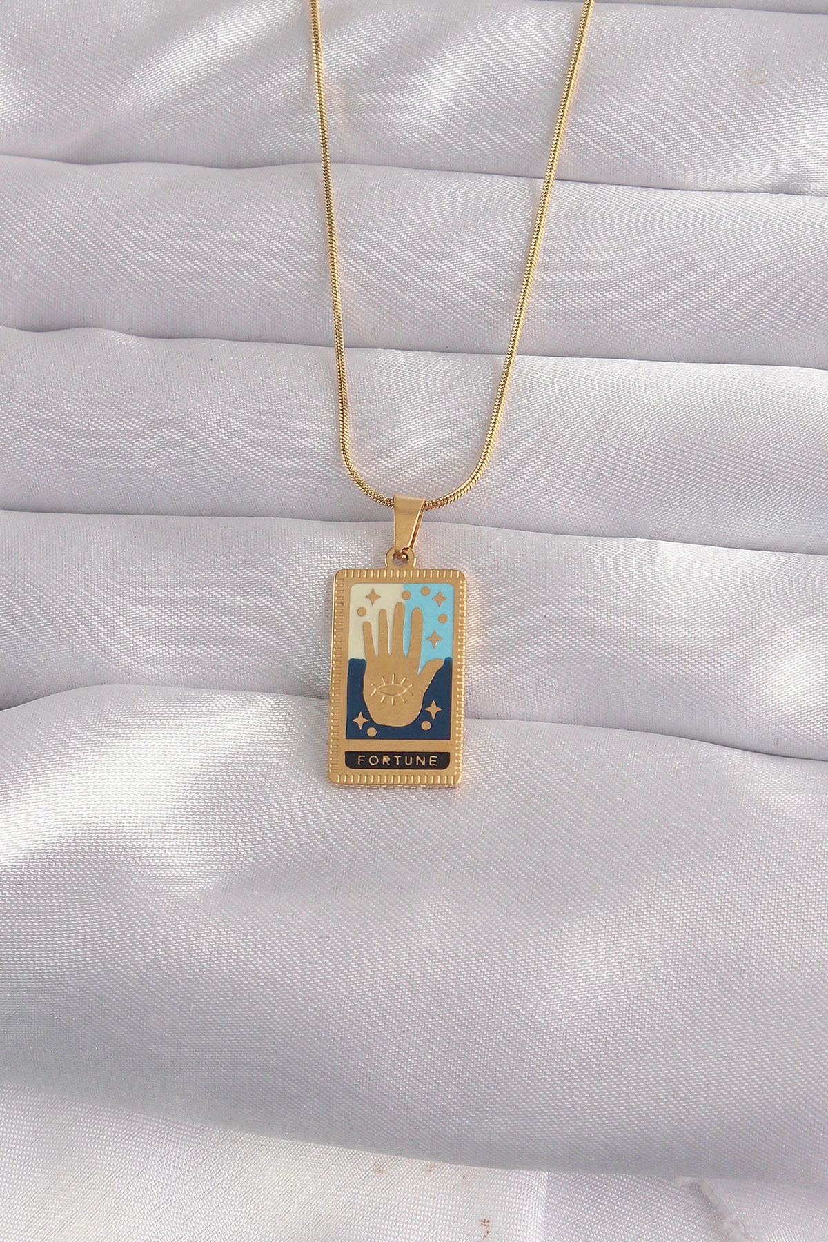 shopwave 316L Çelik Gold Renk Karışık Mineli El Figür Tarot Kolye - TJ-BKO9035