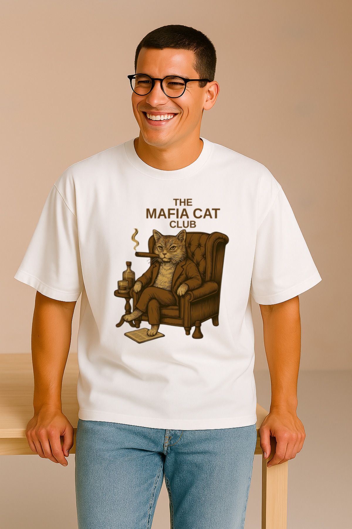 GTFzon Oversize Unisex %100 Pamuk Premium Cat Baskılı T-shirt