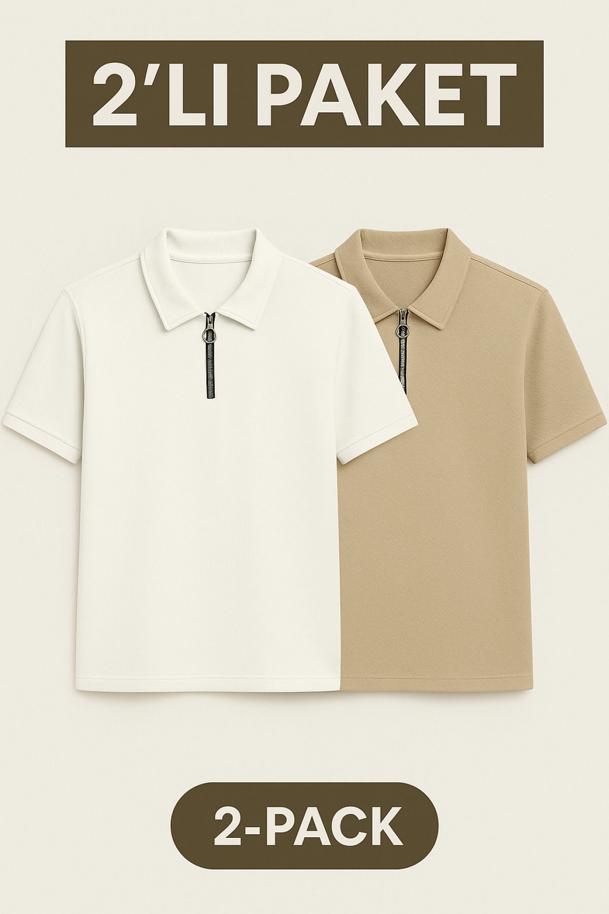 DAMGA JEANS Erkek 2 Li Paket Yarım Fermuar Polo Yaka Tişört