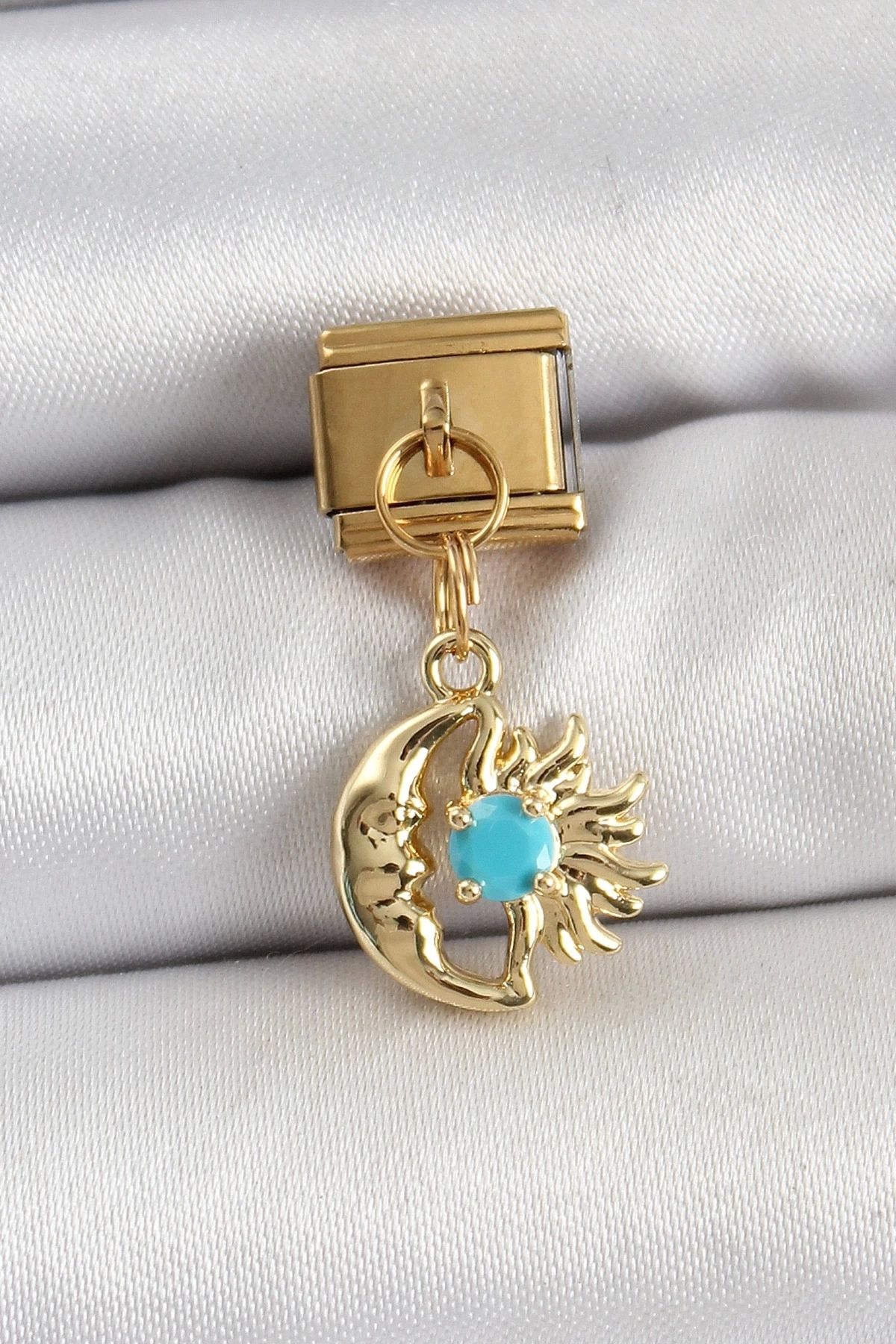 shopwave 316L Çelik Sallantılı Ay Ve Güneş Model Gold Renk Nomination Charm