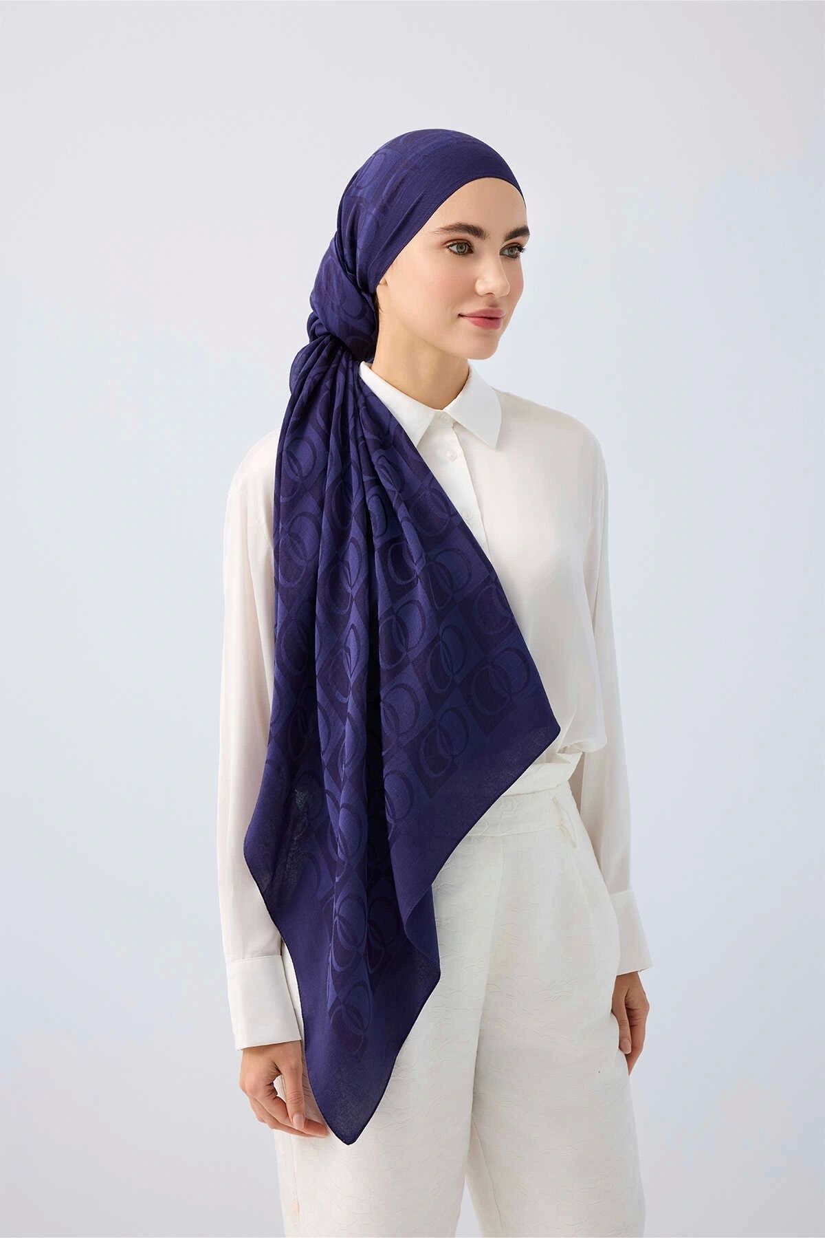 Imannoor Dama Desen Lacivert Naia Pamuk Şal 241-3001-003
