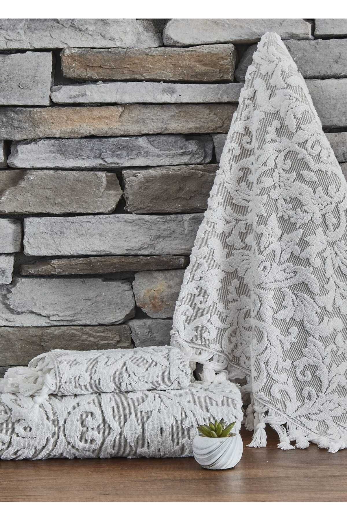 MOTİF HOME COLLECTİON JAKARLI PAMUK 3 PARÇA BANYO HAVLU SETİ - KREM