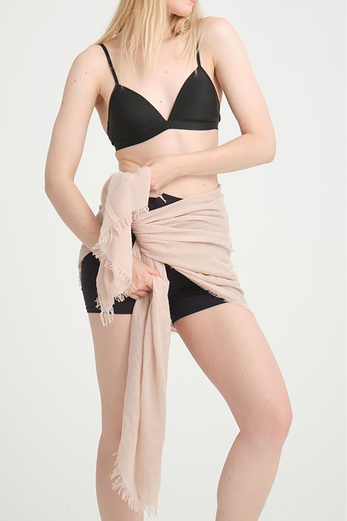 Neşeli Butik kadın bej müslin kumaş şal pareo NBMHT02
