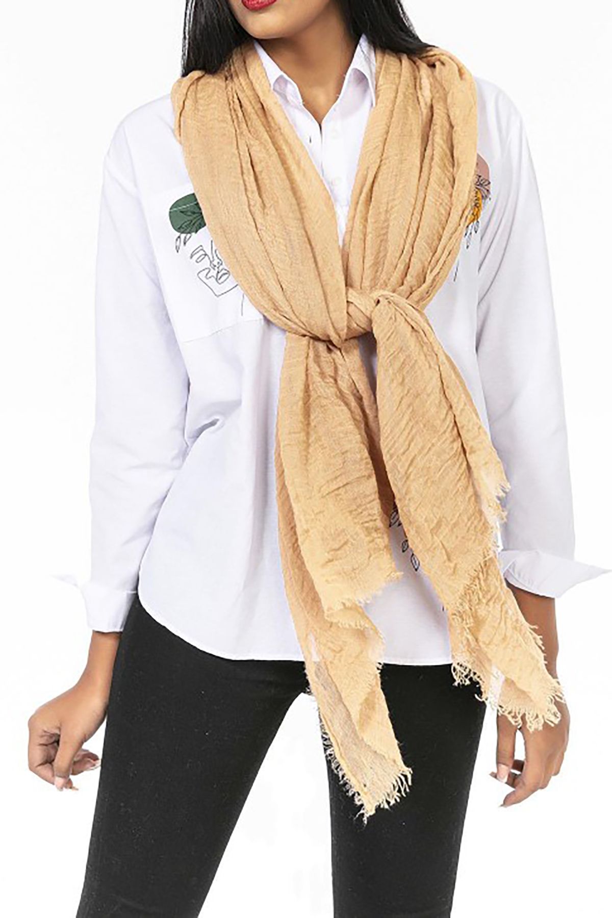 Neşeli Butik kadın camel müslin kumaş şal pareo NBMHT02