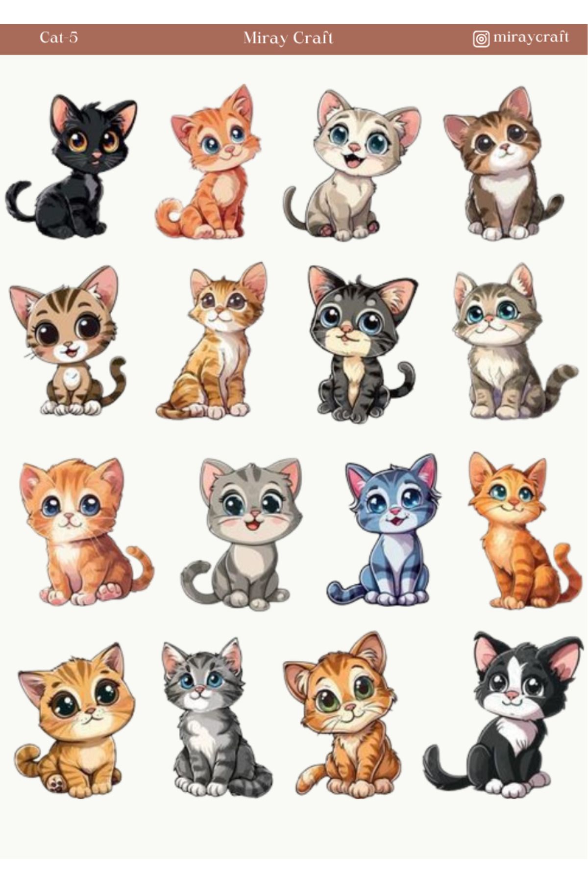 MirayDesign 1 Adet Kedi Temalı Sticker (12x17 cm) Bullet Journal,Scrapbook, Ajanda, Planlayıcı için
