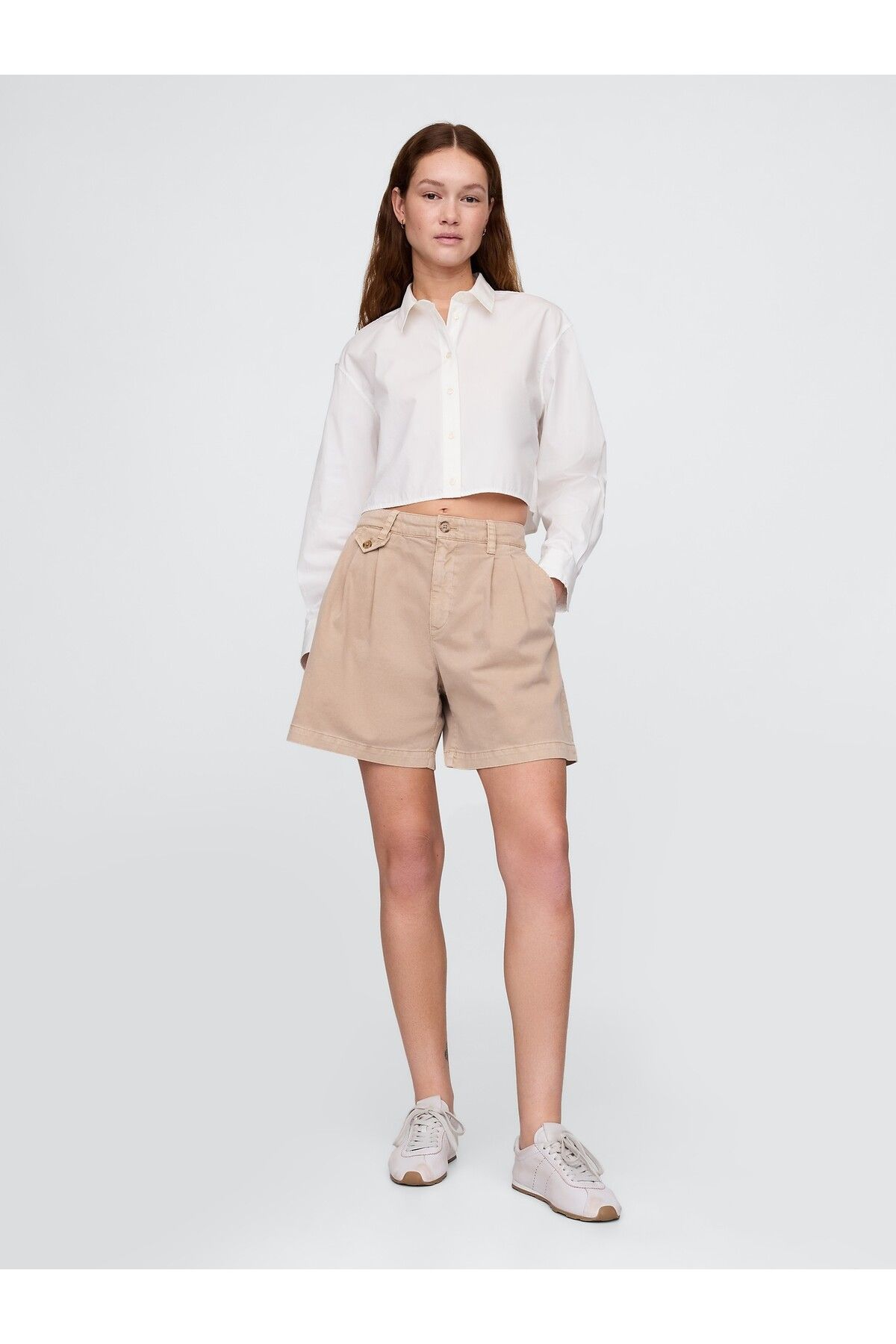 GAP Kadın Haki 6" Mid Rise Twill Pileli Şort Pantolon